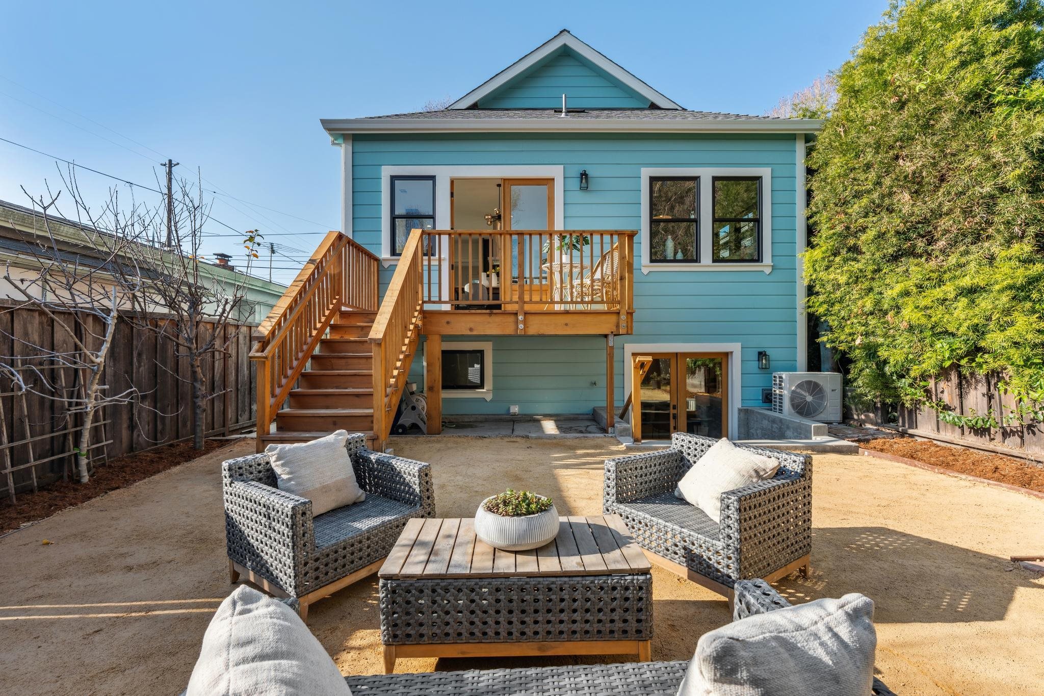 1308 Court Street Alameda, CA 94501 - Photo 56 of 60 Back of house with outdoor seating, a patio area, a fenced backyard, and a wooden deck