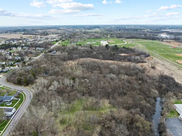 an aerial view of a yard with outdoor space