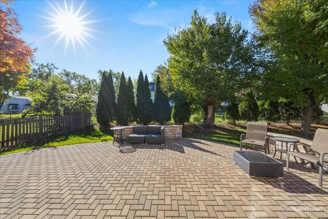 an outdoor space with seating