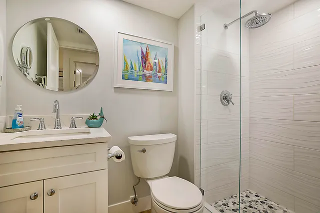 a bathroom with a toilet a sink and mirror