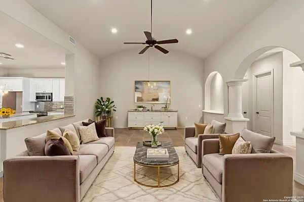 a living room with furniture