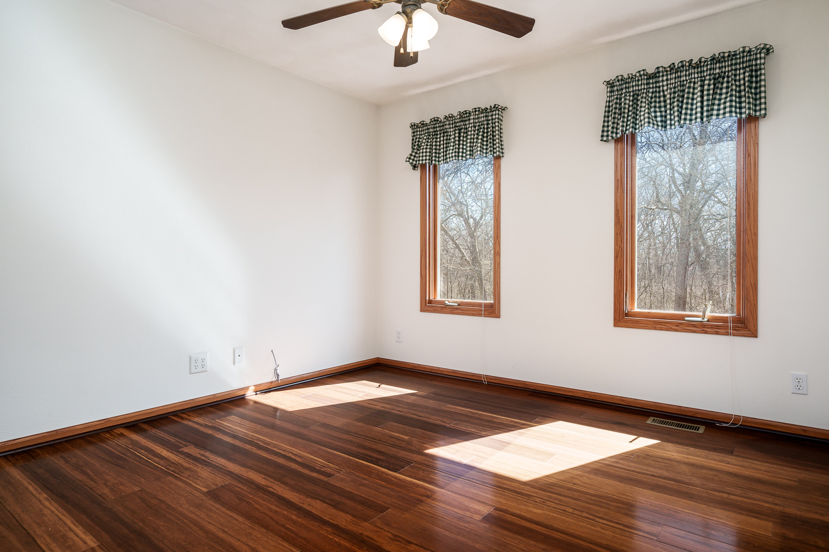 261 West Redtail Lane Oregon, IL 61061 - Photo 36 of 63 an empty room with wooden floor chandelier fan and windows
