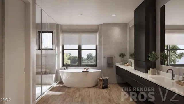 a large room with a window