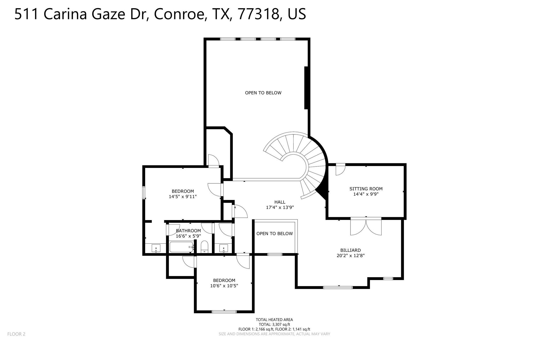 511 Carina Gaze Drive Conroe, TX 77318 - Photo 44 of 45 Discover the inviting first floor featuring a spacious billiard room, cozy sitting area, and two bedrooms, all connected by a graceful central hall perfect for modern living.
