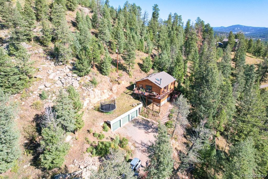 10221 Blue Sky Trail Conifer, CO 80433 - Photo 15 of 37 an aerial view of residential house with outdoor space and trees all around