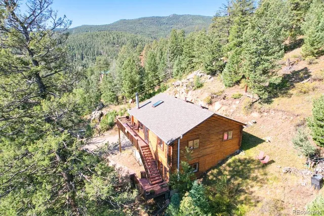 a view of a wooden wall with a mountain in the background