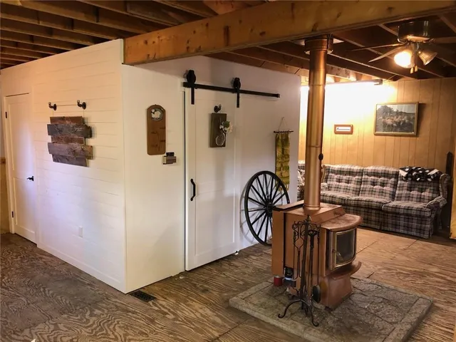 a view of a porch with seating area