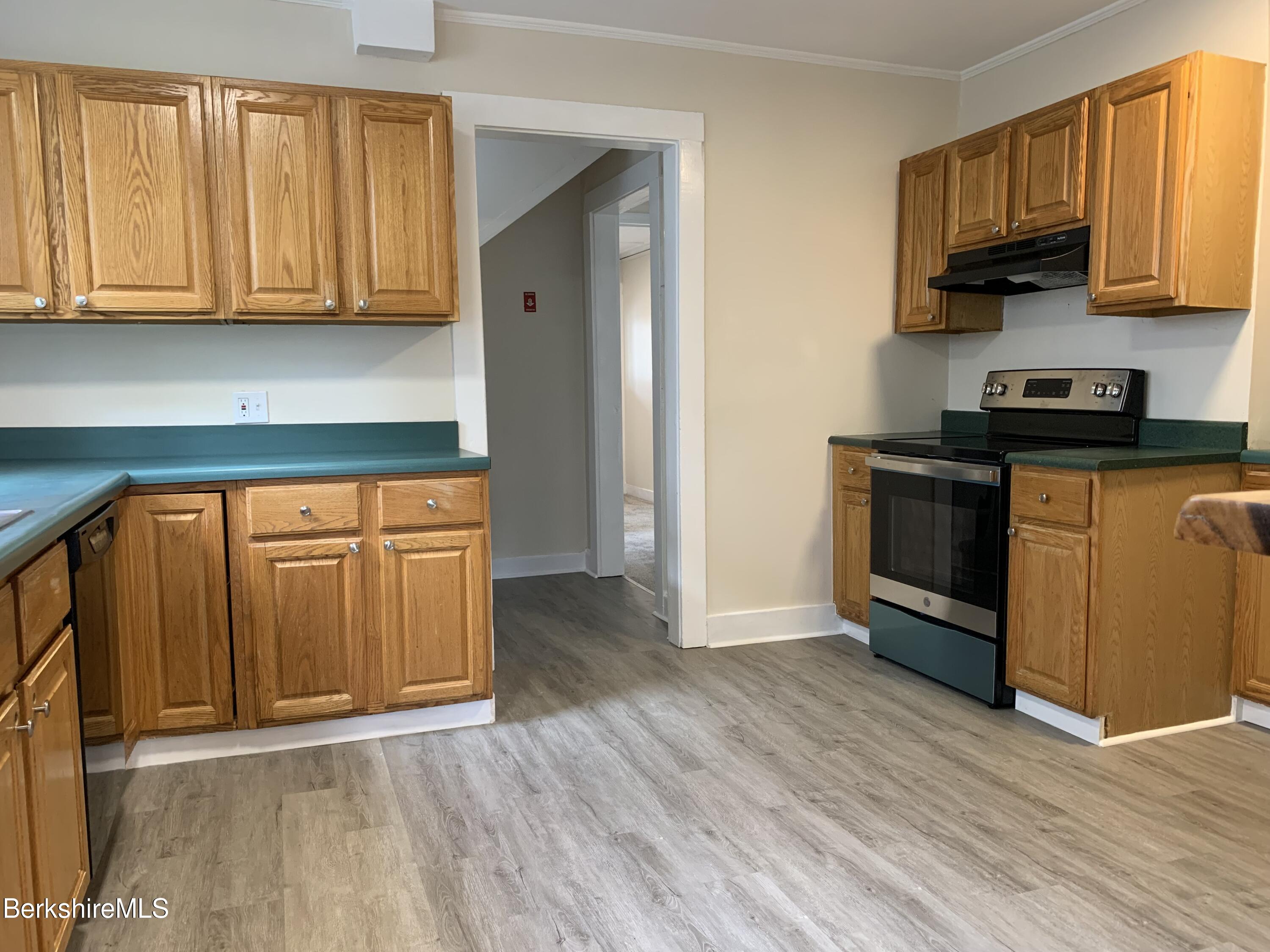 22 Copley Terrace Pittsfield, MA 01201 - Photo 18 of 42 a kitchen with stainless steel appliances granite countertop a stove a sink and a microwave