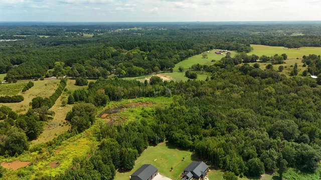 an aerial view of a houses with a yard