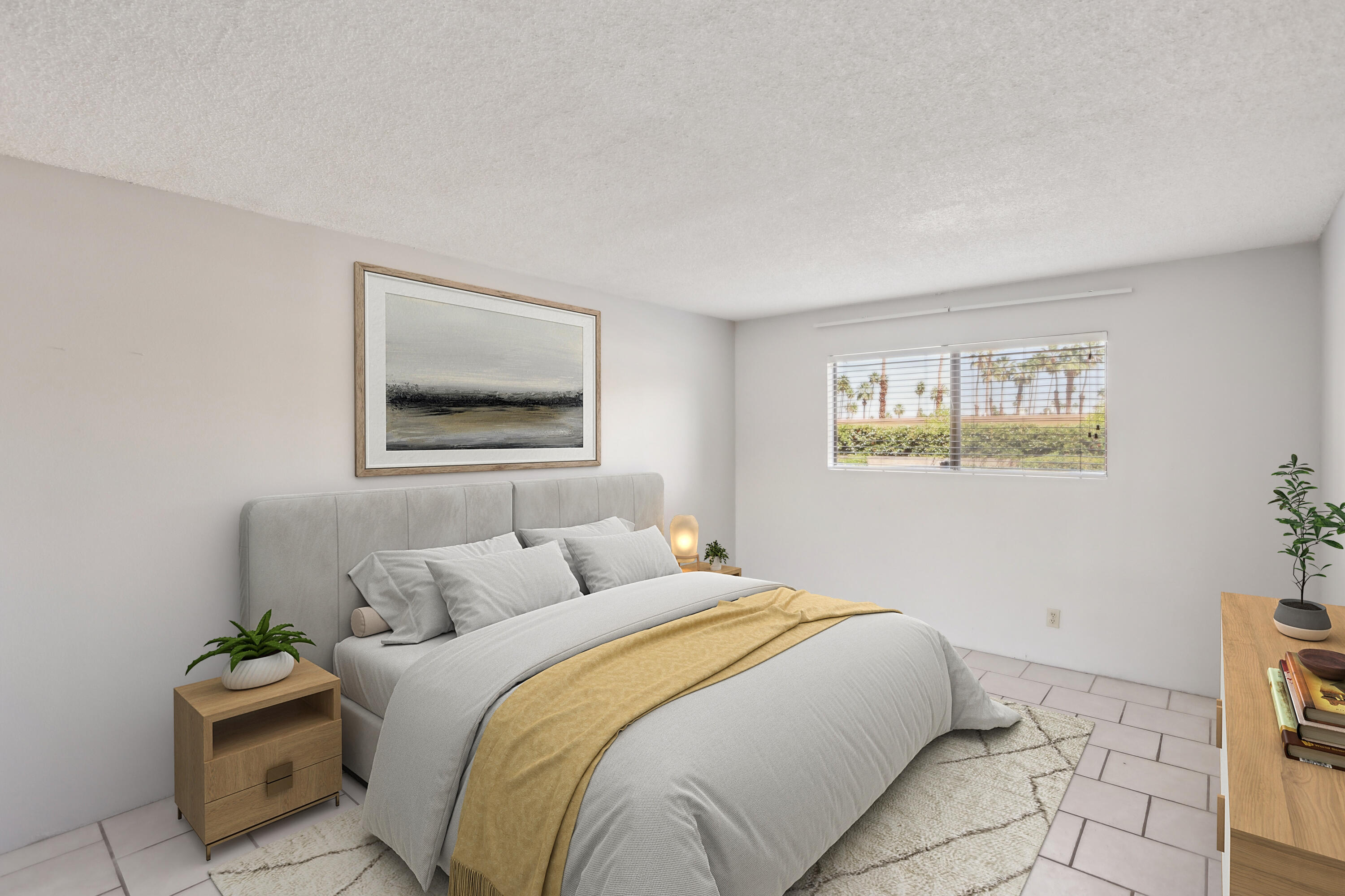 340 East San Jose Road, Unit 99 Palm Springs, CA 92264 - Photo 15 of 26 a bedroom with a bed and a painting on the wall