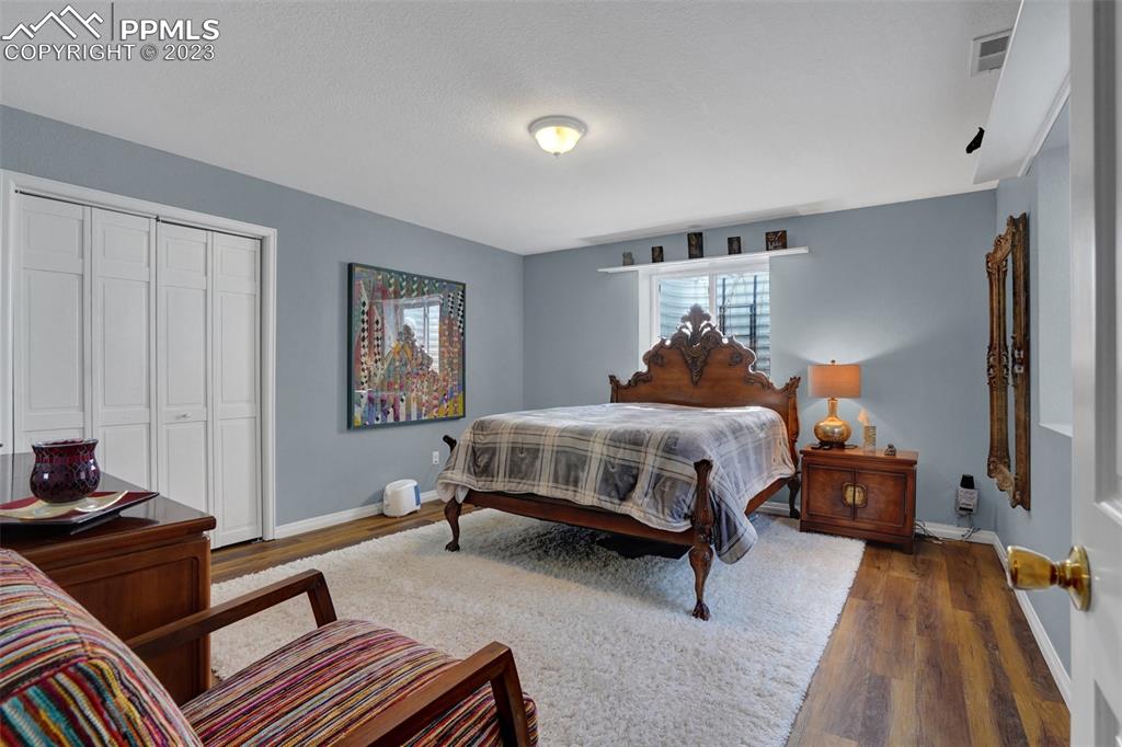 3805 Curtis Road Peyton, CO 80831 - Photo 38 of 48 a bedroom with a bed and wooden floor