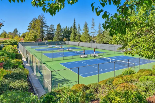 a view of a golf course with a garden