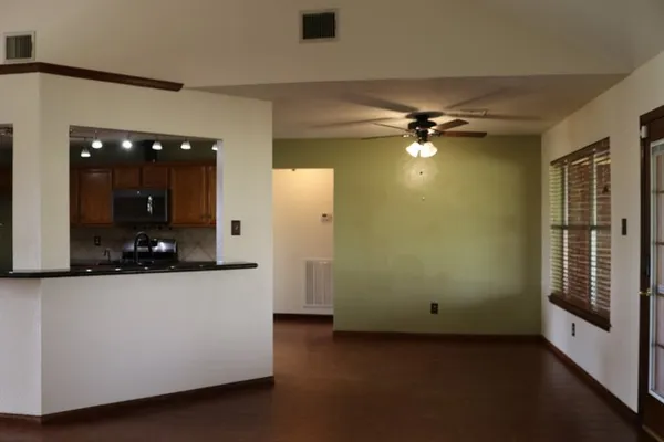 a view of a livingroom with a chandelier