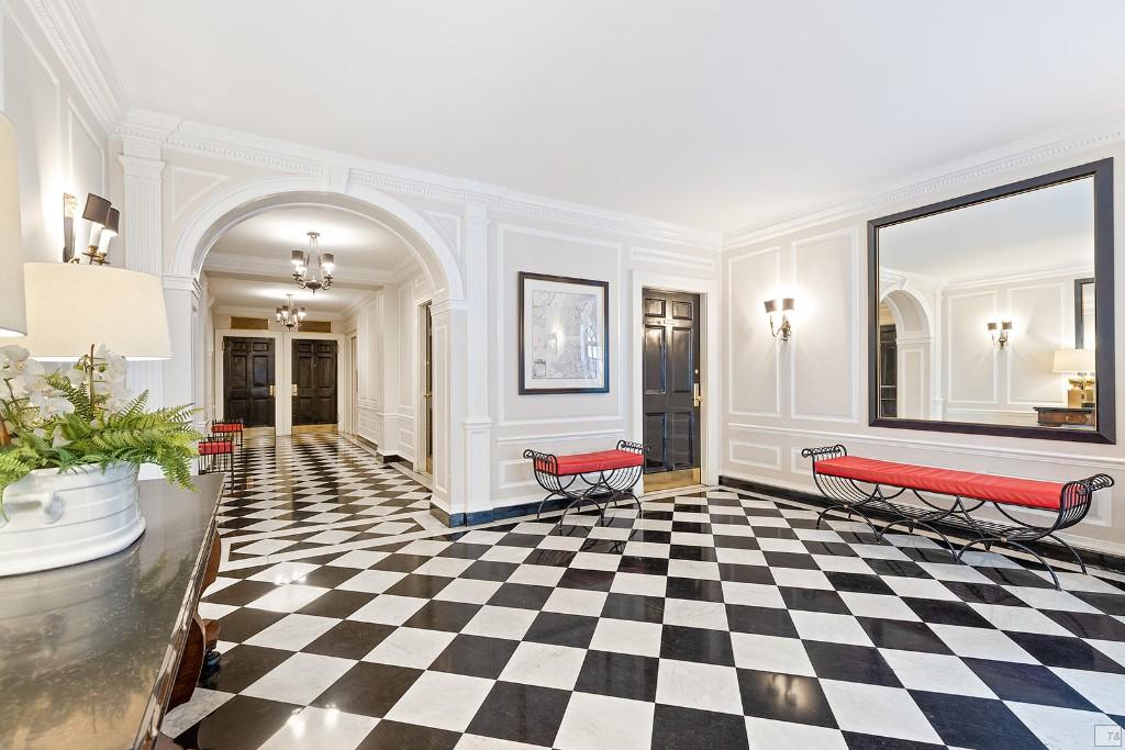 a black and white checkered floor