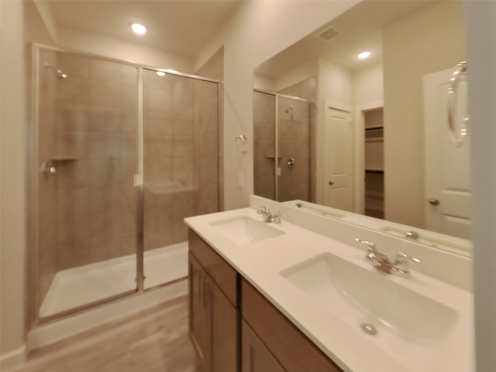 609 Foxtail Agave Street Leander, TX 78641 - Photo 8 of 29 a bathroom with a sink shower and a mirror