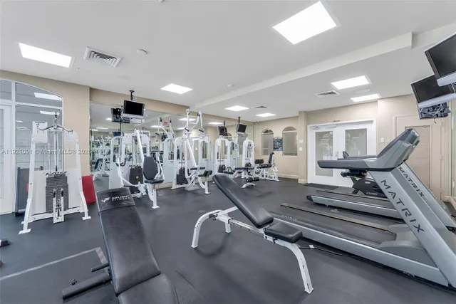 a view of a room with gym equipment