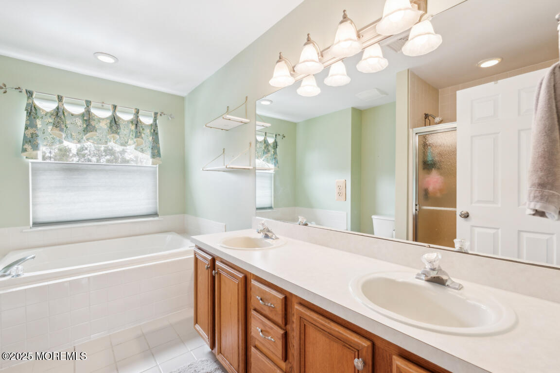 5 Trotter Way Cream Ridge, NJ 08514 - Photo 28 of 39 a bathroom with a bathtub a sink and a large mirror