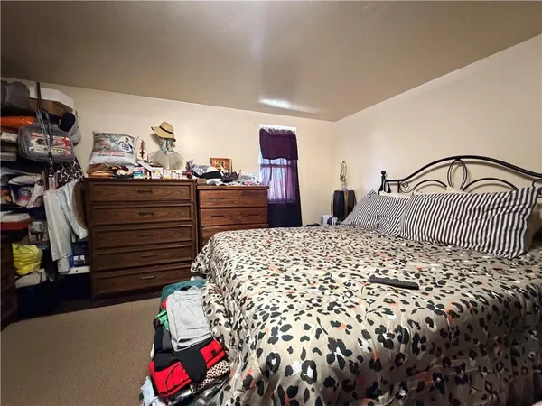a bedroom with a bed and a dresser