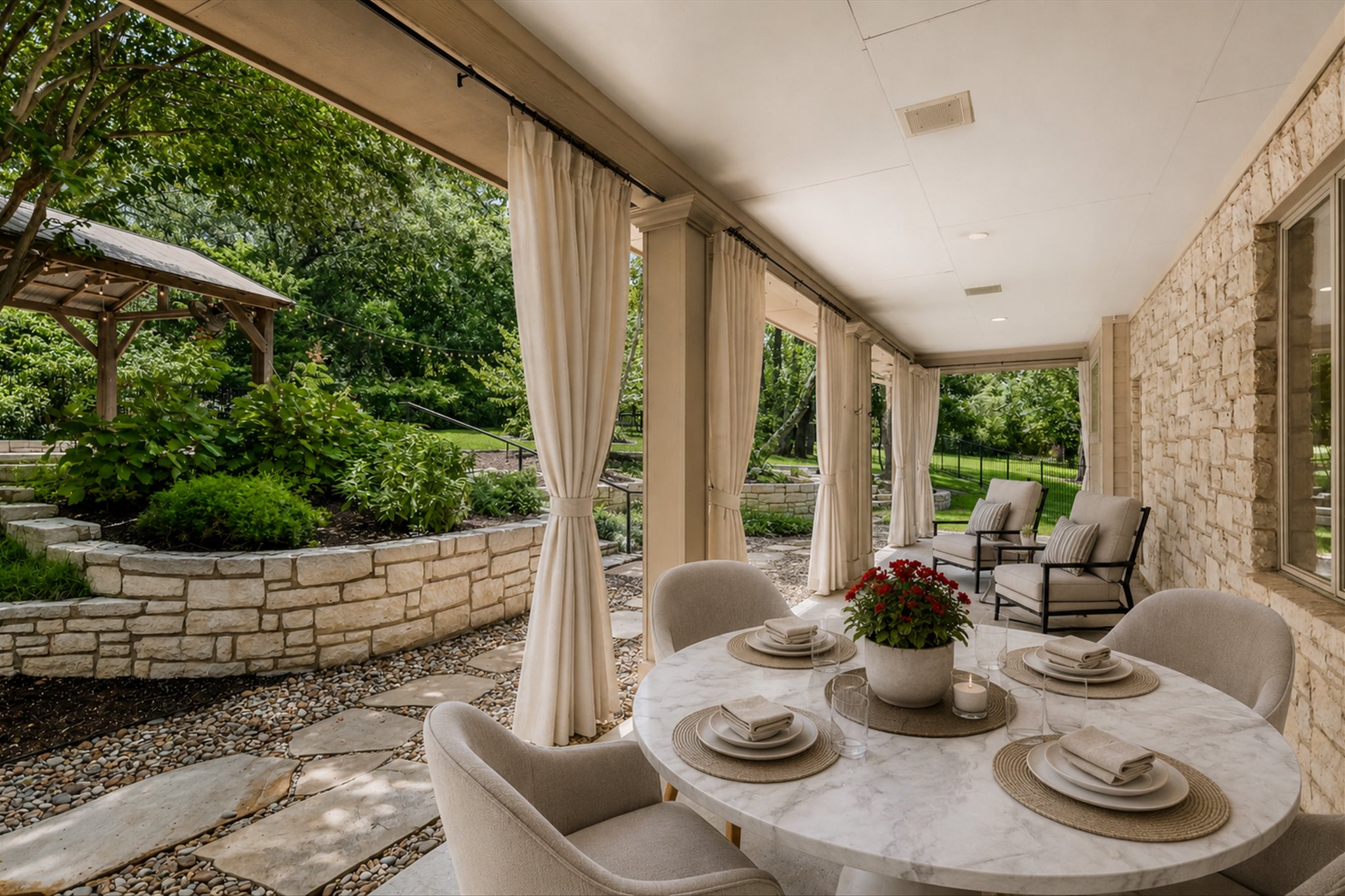 18 Ehrlich Road Austin, TX 78746 - Photo 14 of 36 Who doesn't love a large covered porch?! And, this one is off the living areas, kitchen and adjacent to the pool. virtually staged