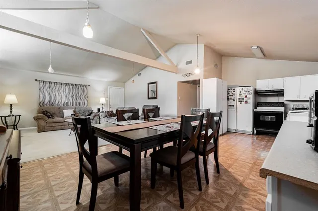 a view of a dining area with furniture