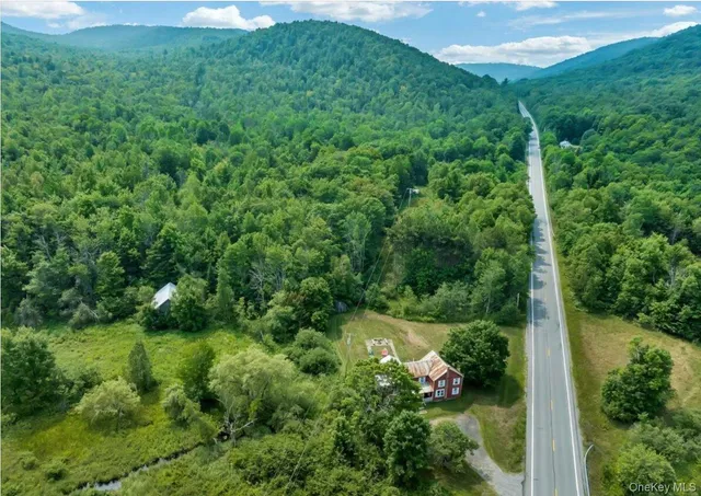 a view of a garden with a lake