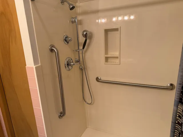a bathroom with a shower