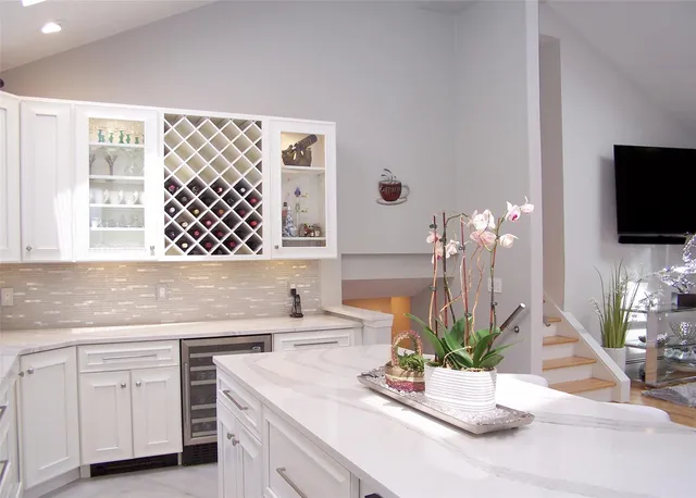 a kitchen with a sink a potted plant and a counter space