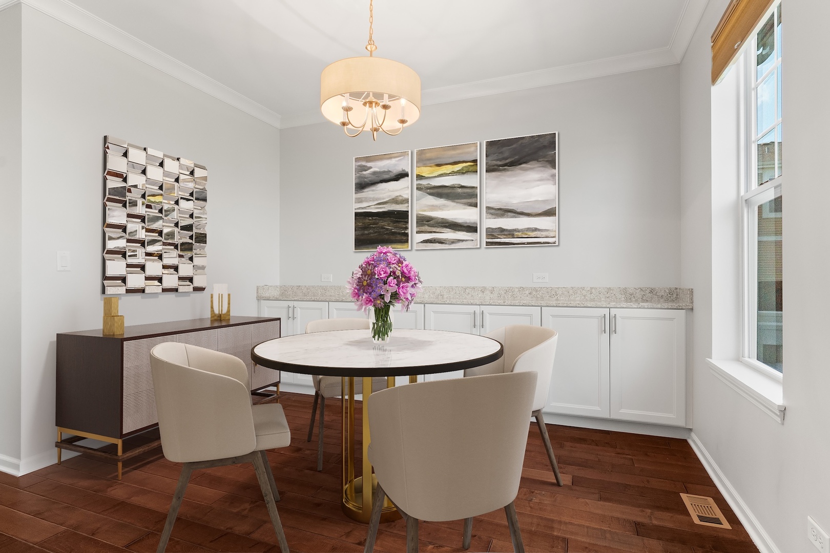 1228 Elm Street Park Ridge, IL 60068 - Photo 8 of 36 a dining room with furniture a chandelier and wooden floor