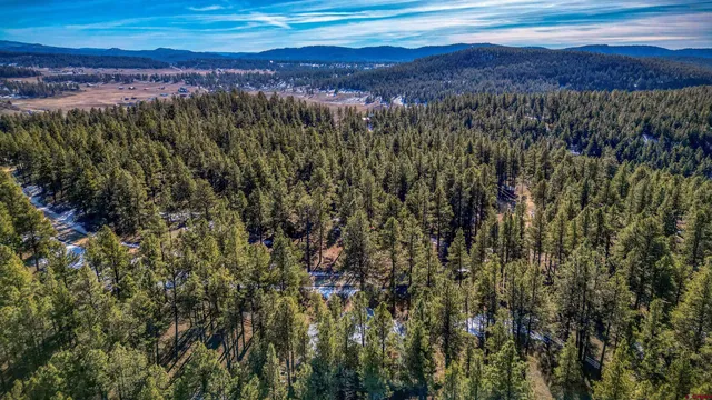 a view of a city with an aerial view of a house