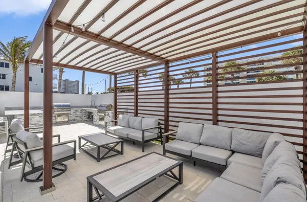 a outdoor living space with furniture