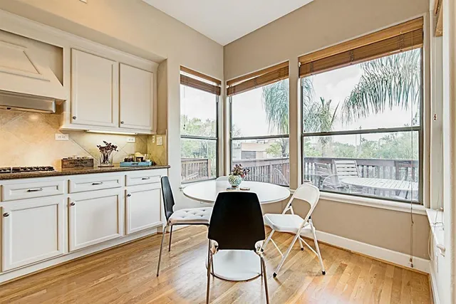a view of a kitchen counter space and a window