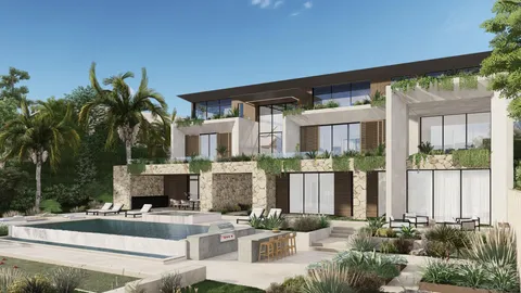 a view of a house with backyard and swimming pool