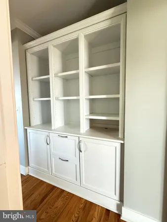 a view of an empty room with empty racks