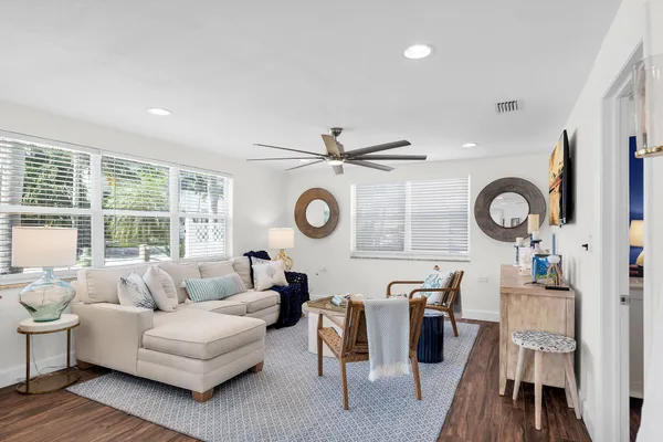 a bedroom with a bed and furniture