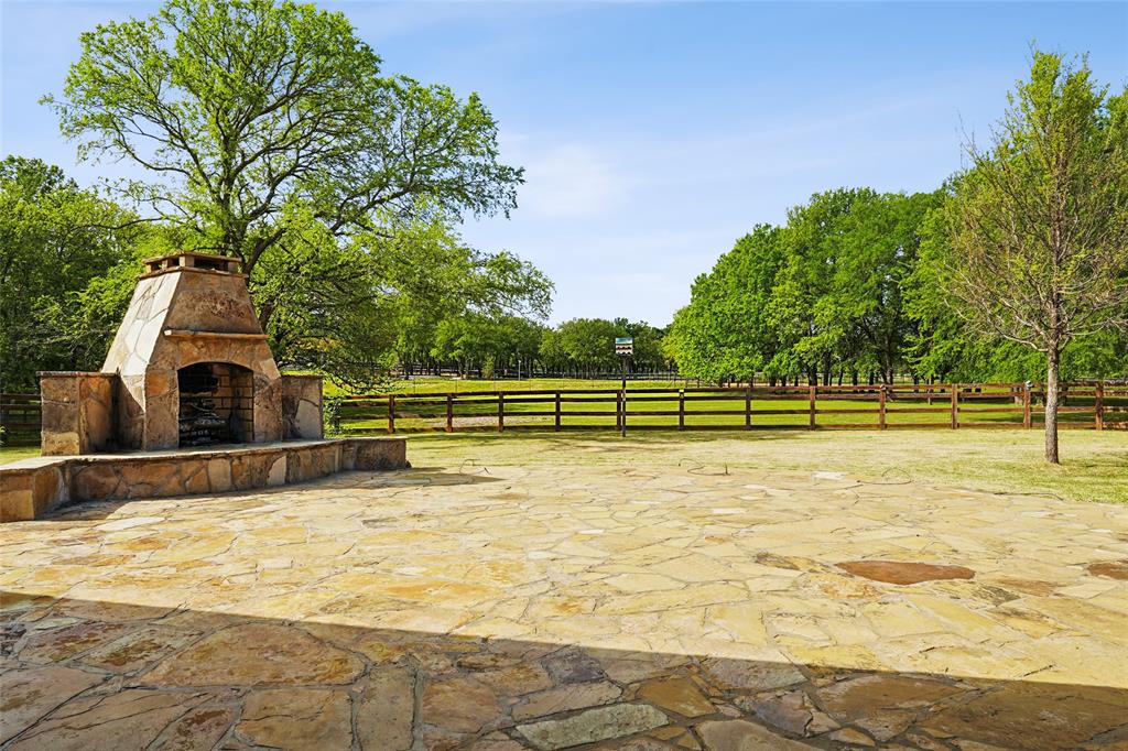 1006 Cochran Road Argyle, TX 76226 - Photo 5 of 40 Large stone patio with fireplace is great for entertaining friends and family overlooking beautiful property