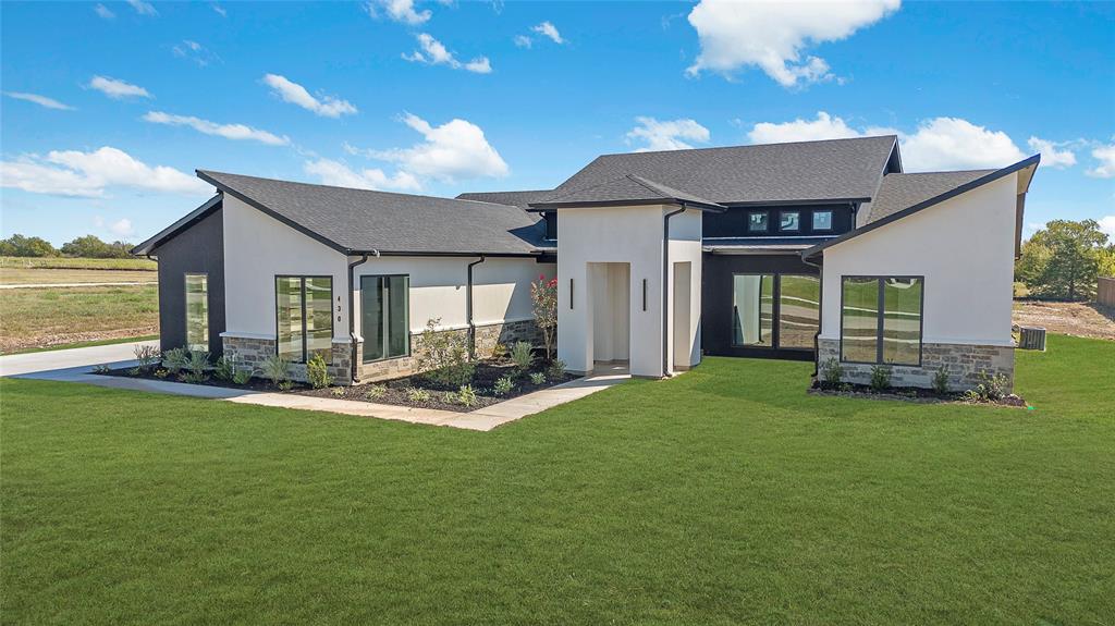 430 Whispering Way Red Oak, TX 75154 - Photo 6 of 40 Contemporary exterior featuring a black and white facade with stone accents