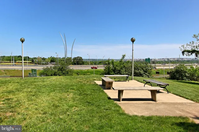 a view of a garden with a slide
