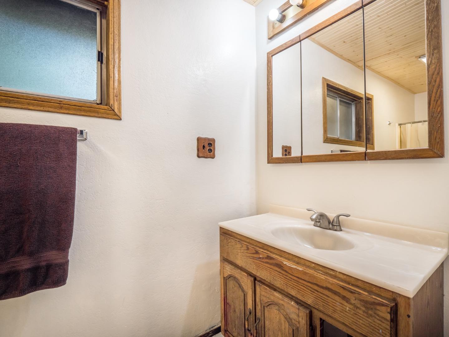10970 Riverside Road Brookdale, CA 95005 - Photo 21 of 27 a bathroom with a sink and a mirror