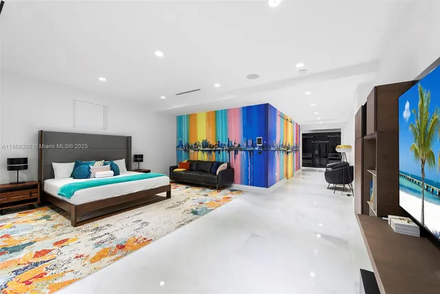 a living room with a sink and a mirror