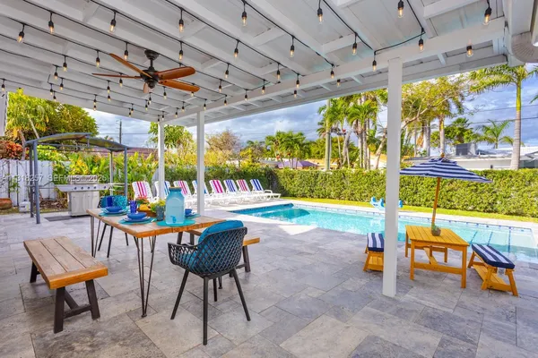 a view of an chairs and tables in the patio