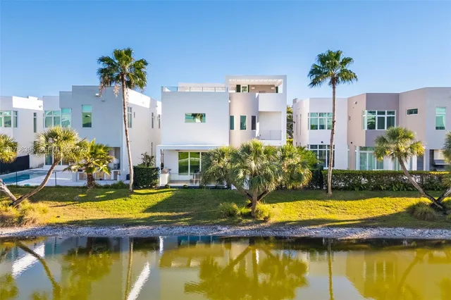 a view of a lake with a city