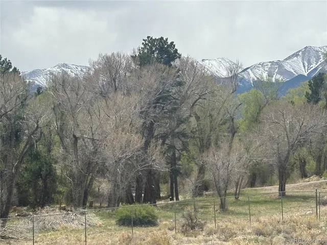 a view of a dry yard with wooden fence