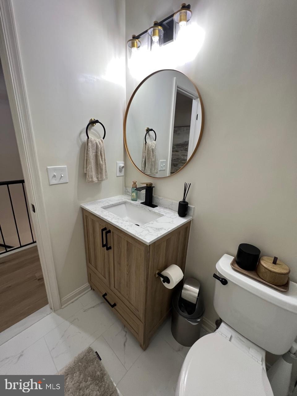 20202 Foothill Terrace Ashburn, VA 20147 - Photo 18 of 26 a bathroom with a toilet a sink and mirror