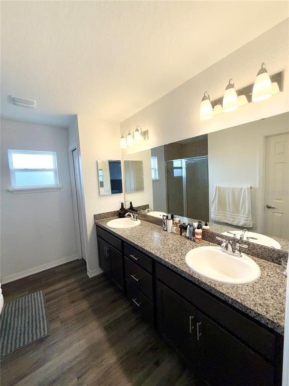 4448 Reding Way Lakeland, FL 33813 - Photo 22 of 26 a bathroom with a granite countertop sink and a mirror