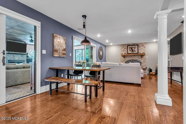 a kitchen with stainless steel appliances granite countertop a stove and a refrigerator