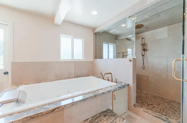 a bathroom with a shower