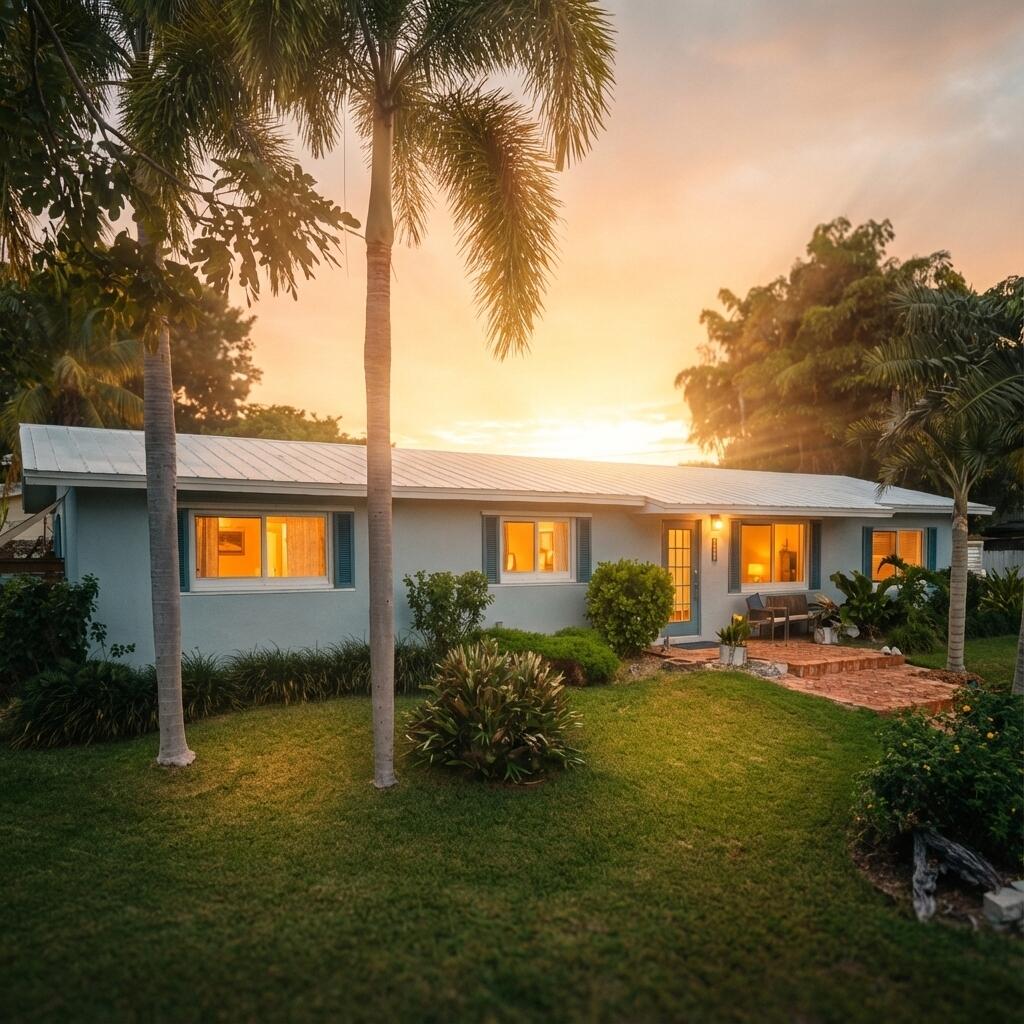 a front view of a house with a garden