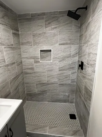 a bathroom with a shower