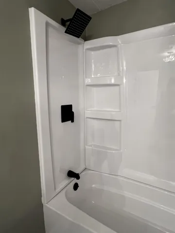 a bathroom with a bathtub