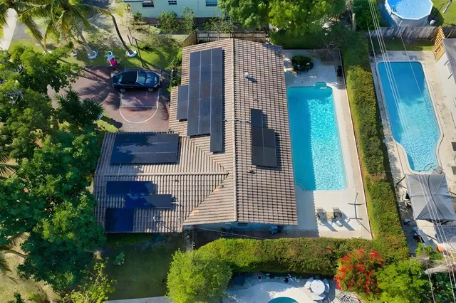 an aerial view of a house